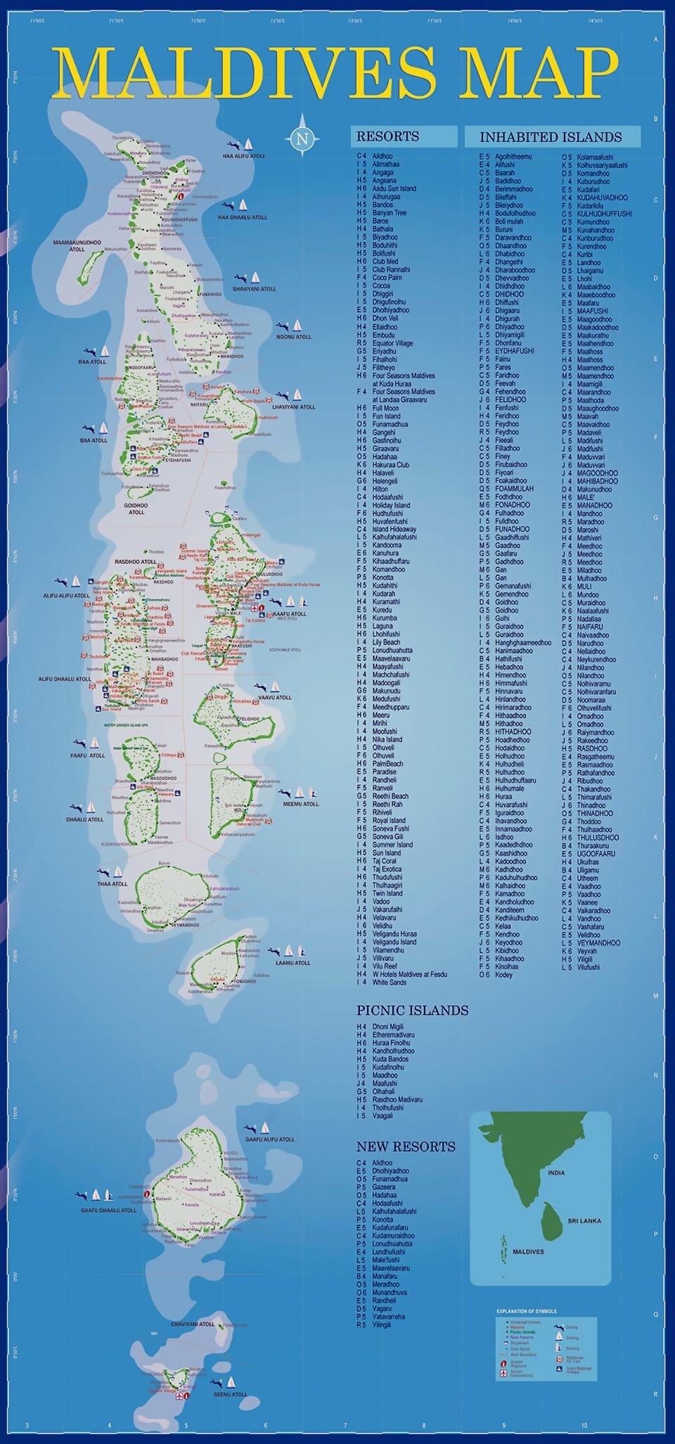 ನಕ್ಷೆ ಮಾಲ್ಡೀವ್ಸ್ ದ್ವೀಪಗಳಲ್ಲಿ ರೆಸಾರ್ಟ್ಗಳು
